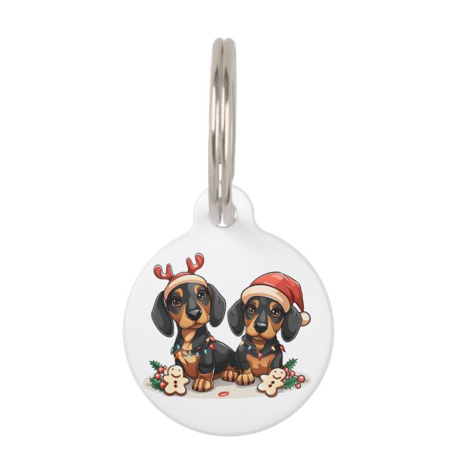 Weihnachts-Dackel Hunde Haustiermarke (Vorderseite)