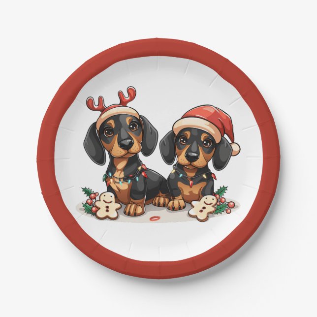 Weihnachts-Dackel Hunde Pappteller (Vorderseite)