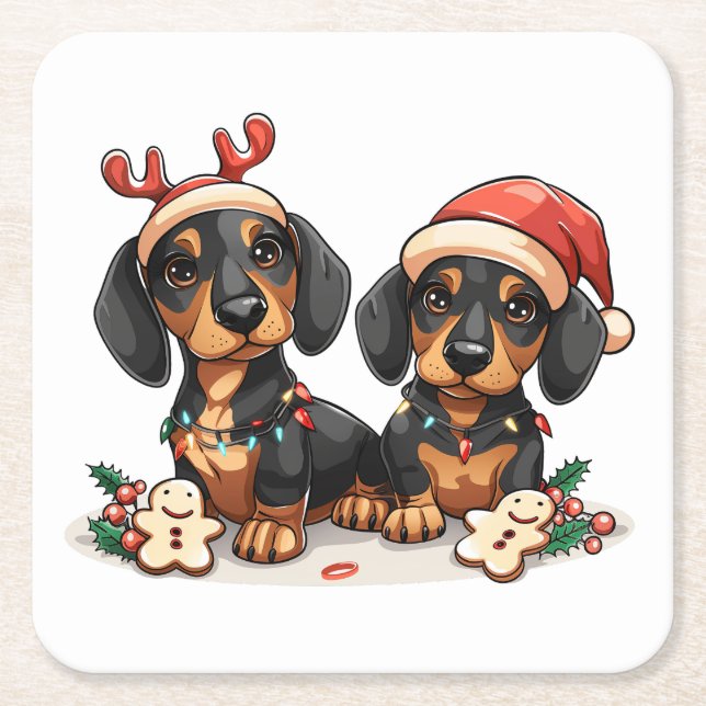 Weihnachts-Dackel Hunde Rechteckiger Pappuntersetzer (Vorderseite)