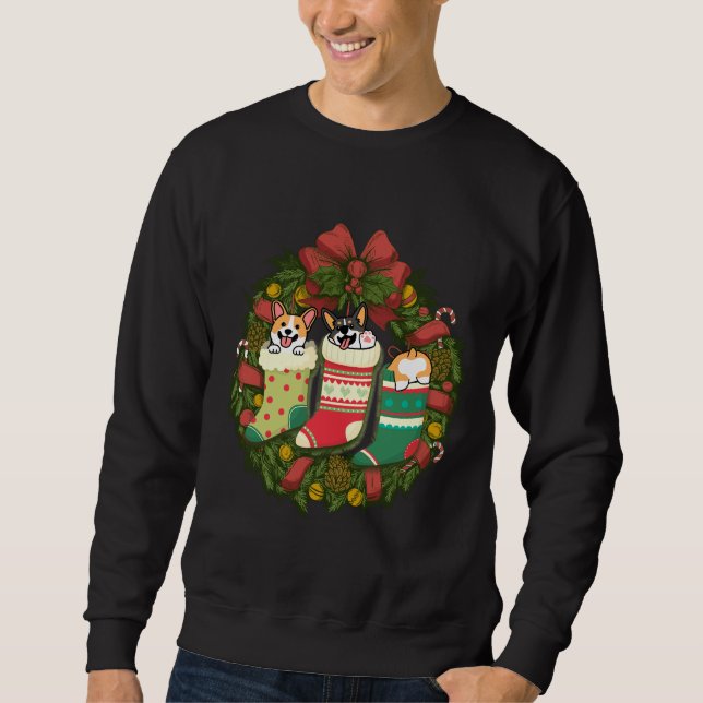 Weihnachts-Dackel in Socken Corgi Hund Lover Sweatshirt (Vorderseite)