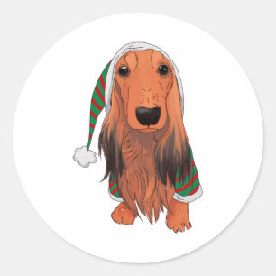 Weihnachts-Dackel - Rot langhaarig Runder Aufkleber