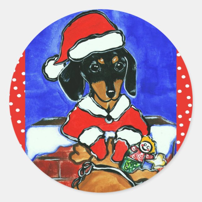 Weihnachts-Dackel Runder Aufkleber (Vorderseite)
