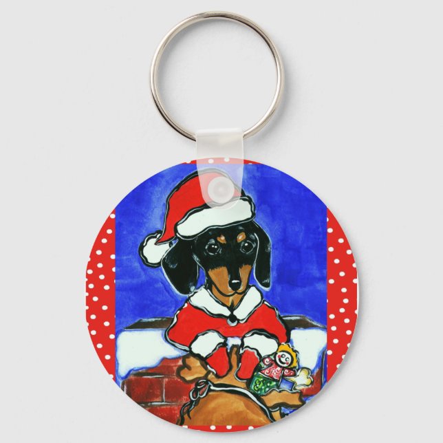 Weihnachts-Dackel Schlüsselanhänger (Vorderseite)