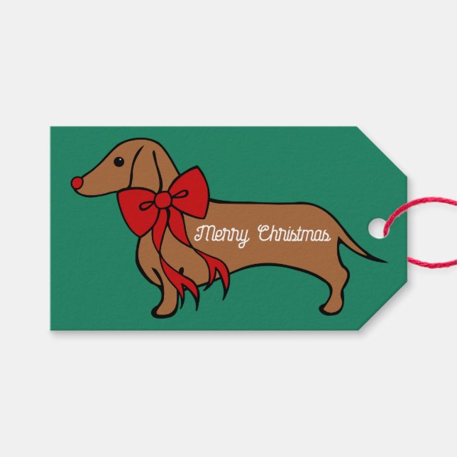 Weihnachts-Dackel Welpen-Geschenketiketten Geschenkanhänger (Vorderseite (Horizontal))