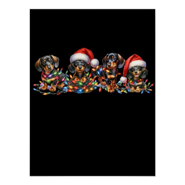 Weihnachts-Dackel Welpen Poster (Vorderseite)
