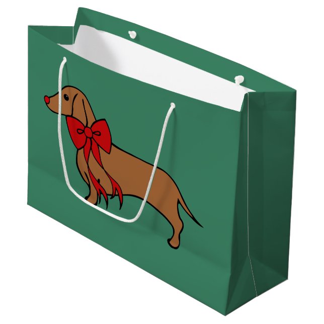 Weihnachts-Dackel Welpengeschenktasche Große Geschenktüte (Vorderseite Schrägansicht)