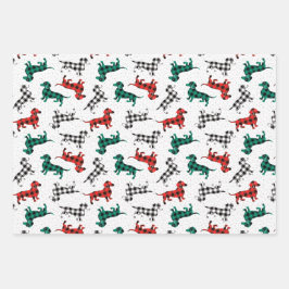 Weihnachts-Dackeln in Red Flannel Buffalo Kariert Geschenkpapier Set