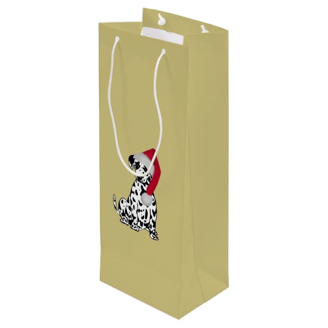 Weihnachts-Dalmatiner Gold Geschenktüte Für Weinflaschen (Rückseite Schrägansicht)