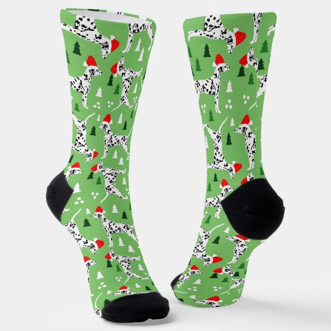 Weihnachts-Dalmatiner in Weihnachtsmannmützen Grün Socken (Gewinkelt)