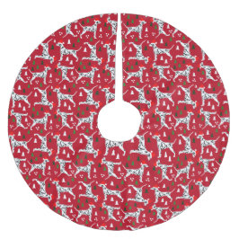 Weihnachts-Dalmatiner in Weihnachtsmannmützen Rote Polyester Weihnachtsbaumdecke