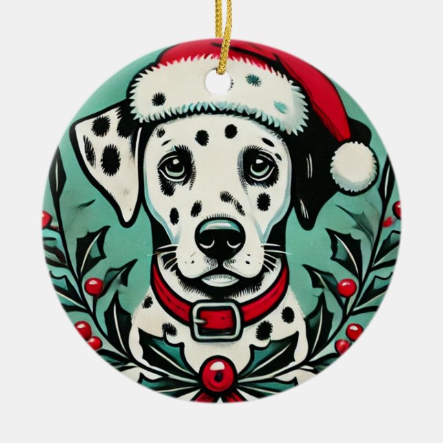 Weihnachts-Dalmatiner Keramik Ornament (Vorne)