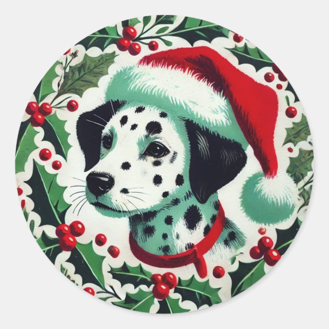 Weihnachts-Dalmatiner Runder Aufkleber (Vorderseite)