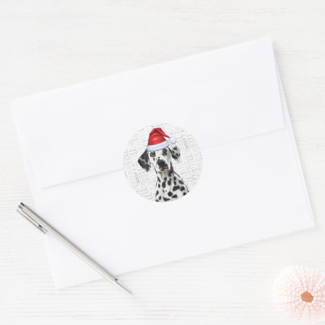 Weihnachts-Dalmatiner Santa and Woof Dog Lover Runder Aufkleber (Umschlag)