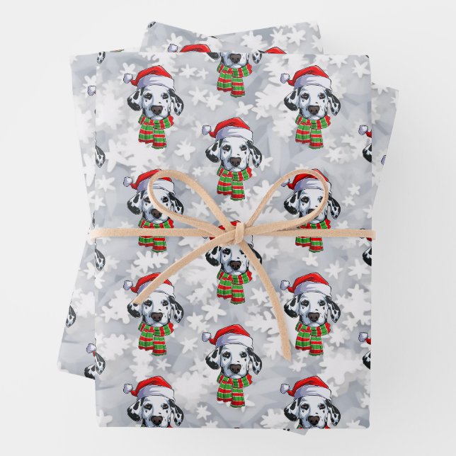 Weihnachts-Dalmatiner Weihnachtsmannmütze und Scar Geschenkpapier Set (Beispiel)
