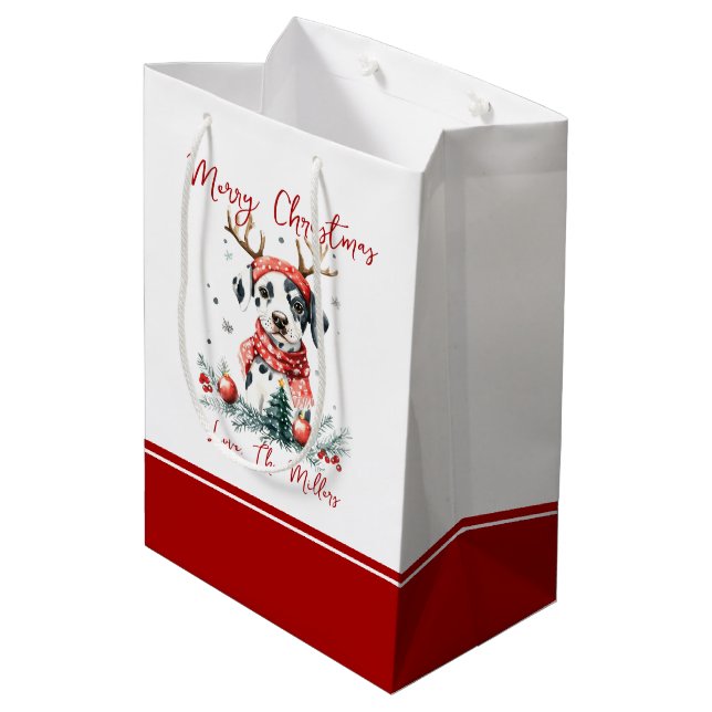 Weihnachts-Dalmatiner Welpe Mittlere Geschenktüte (Rückseite Schrägansicht)