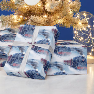 Weihnachts-Dampfzug Snowy Winter Landschaft Blau Geschenkpapier