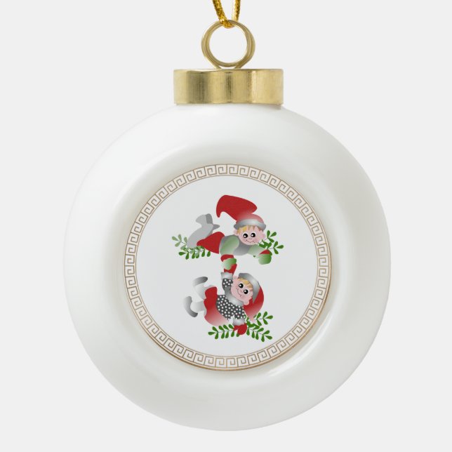 Weihnachts-Dänische Zahlen Keramik Kugel-Ornament (Vorderseite)