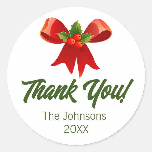Weihnachts Danke Ihnen Stickers Red Ribbon Holly B (Vorderseite)