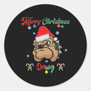 Weihnachts-Dawg Bulldog-Weihnachtsmannmütze Xmas W Runder Aufkleber