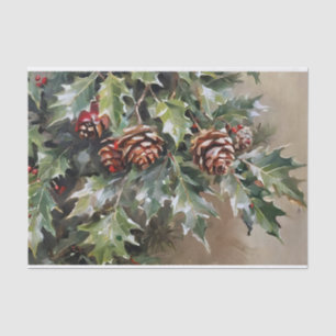 Weihnachts-Decoupage Holly und Pinecones Seidenpapier