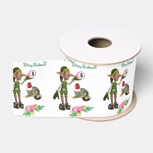 Weihnachts-Dekorationsband, Possum Floral Elf Ripsband (Spule)