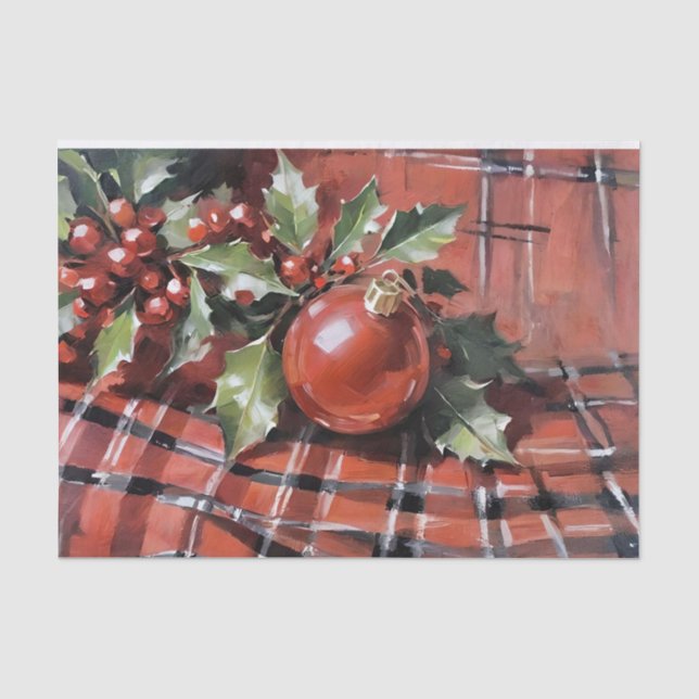 Weihnachts-Dekoupage Holly und Ornamente Seidenpapier (Vorderseite)