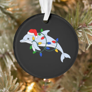 Weihnachts-Delfin-Santa-Hut-Xmas-Lichter-Ozean Ornament