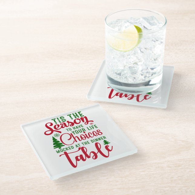 Weihnachts-Designzeit Glasuntersetzer (Schrägansicht)