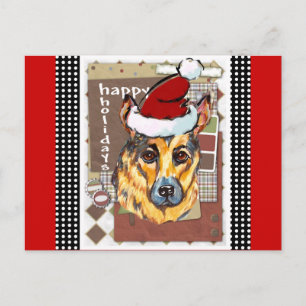 WEIHNACHTS DEUTSCHER SCHÄFERHUND FEIERTAGSPOSTKARTE