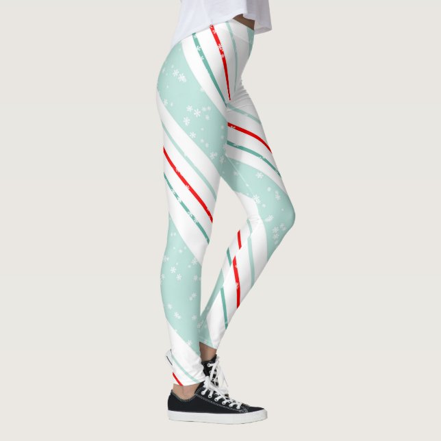 Weihnachts-Diagonal Streifen Mint Green ID440 Leggings (Rechts)