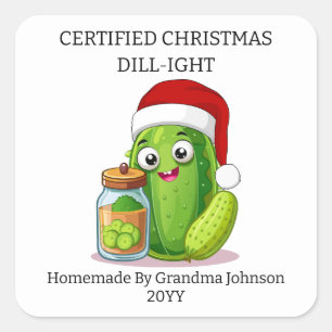 Weihnachts-Dill-Vergnügen-Einmachglas Quadratischer Aufkleber