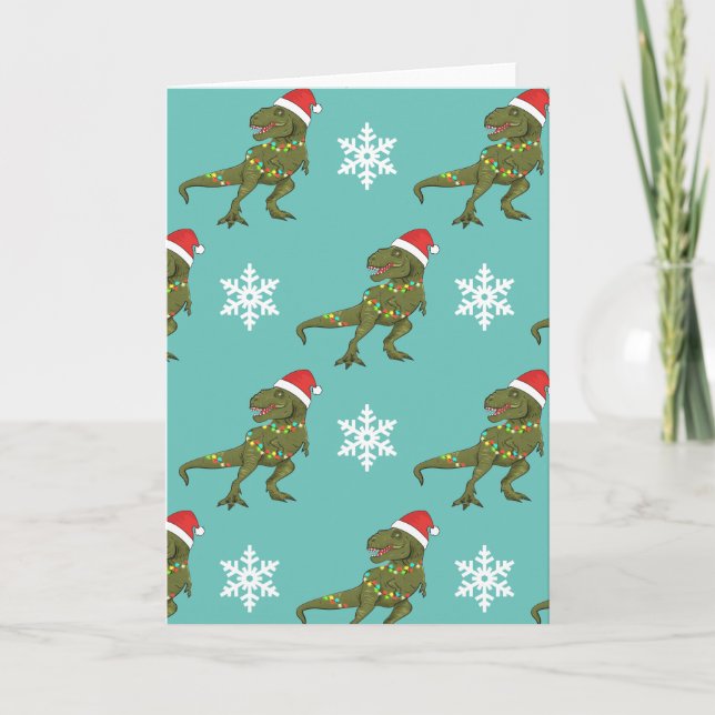 Weihnachts Dinosaur T-Rex Santa Grußkarte Karte (Vorderseite)