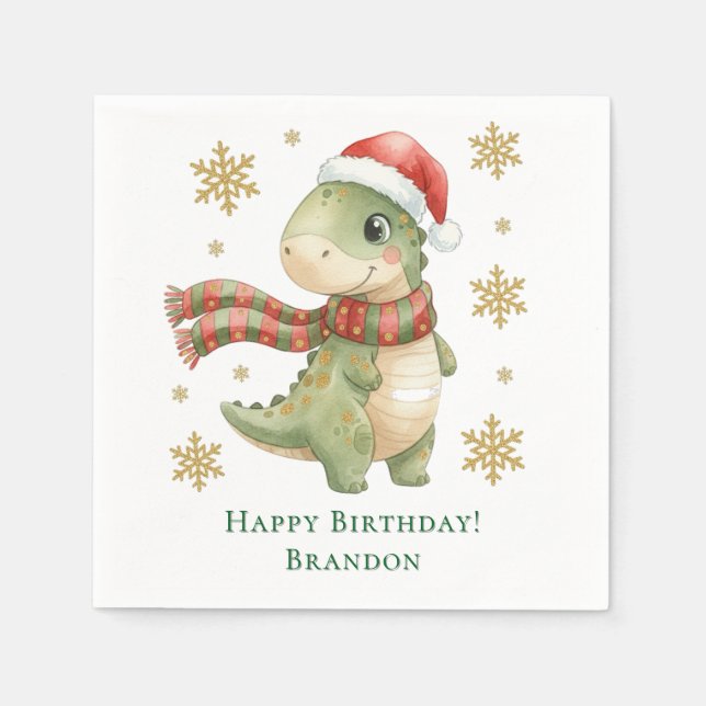Weihnachts-Dinosaurier-Geburtstagsfeier Serviette (Vorderseite)