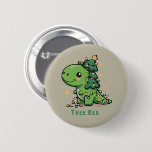 Weihnachts-Dinosaurier-Licht-Party Lustiger Baum R Button