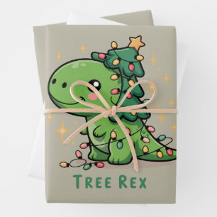 Weihnachts-Dinosaurier-Licht-Party Lustiger Baum R Geschenkpapier Set