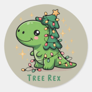 Weihnachts-Dinosaurier-Lichtparty Lustiger Baum Re Runder Aufkleber