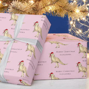 Weihnachts-Dinosaurier personalisierter Mädchennam Geschenkpapier