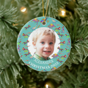Weihnachts-Dinosaurier Personalisiertes Foto 2022  Keramik Ornament