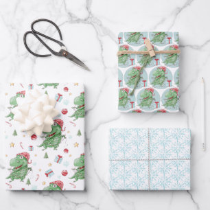 Weihnachts-Dinosaurier T-Rex Feiertag Geschenkpapier Set