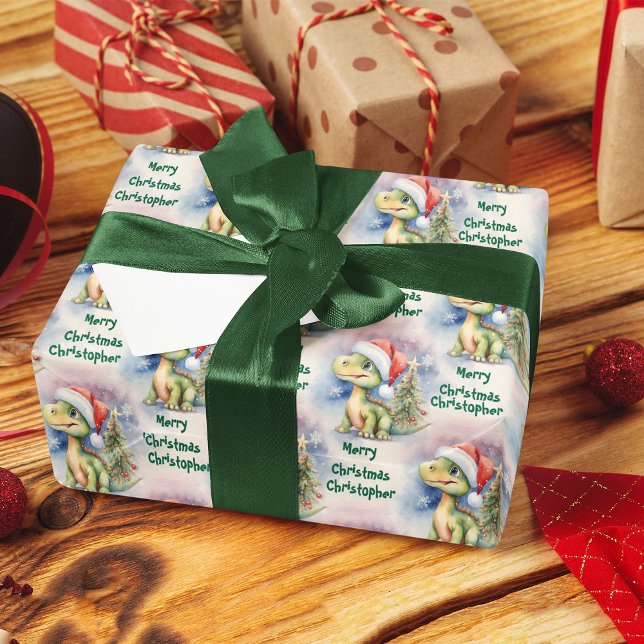Weihnachts-Dinosaurier-Weihnachtsmannmütze Geschenkpapier (Von Creator hochgeladen)