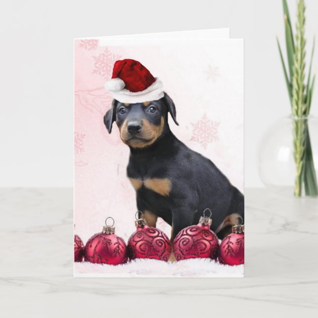 Weihnachts Doberman Welpengrüßkarte Feiertagskarte (Vorderseite)