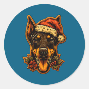 Weihnachts-Dobermann-Hund mit Santa-Hut Lebkuchen Runder Aufkleber
