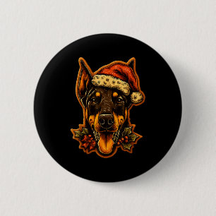 Weihnachts-Dobermann mit Santa-Hut Lebkuchen Button