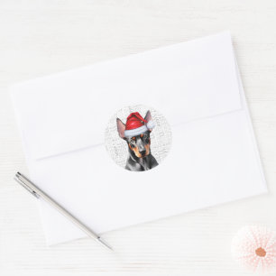Weihnachts-Dobermann-Pinscher-Hund und Woof-Kunst Runder Aufkleber
