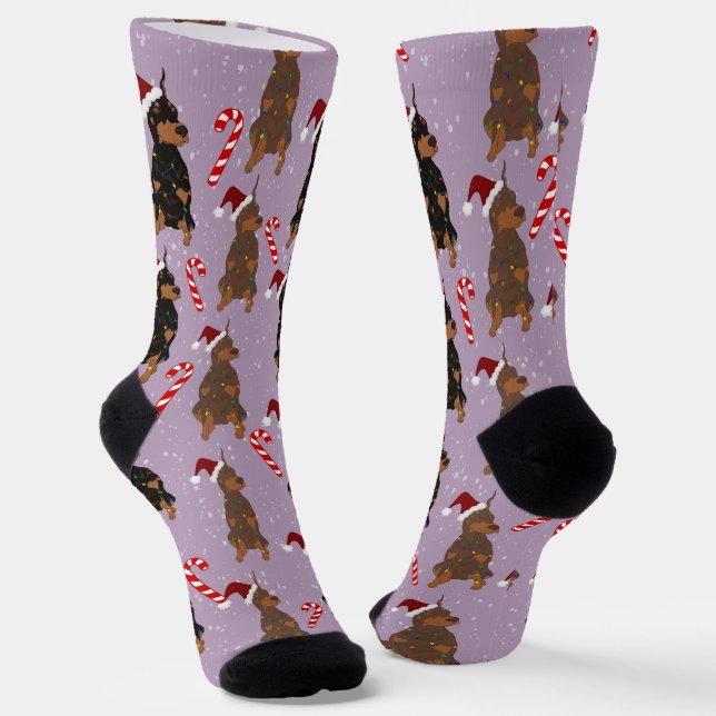 Weihnachts-Dobermann Socken (Gewinkelt)