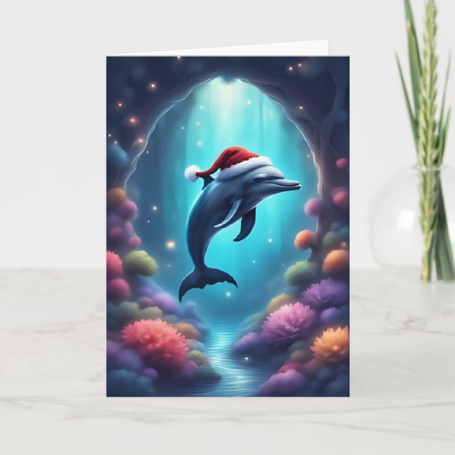 Weihnachts-Dolphin unter dem Meer - Urlaubskarte Karte (Vorderseite)