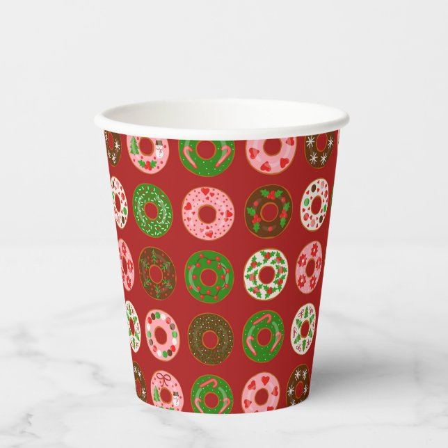 Weihnachts Donut Holiday Leckerei Muster Pappbecher (Vorderseite)