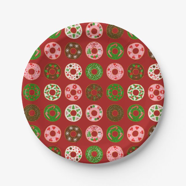 Weihnachts Donut Holiday Leckerei Muster Pappteller (Vorderseite)