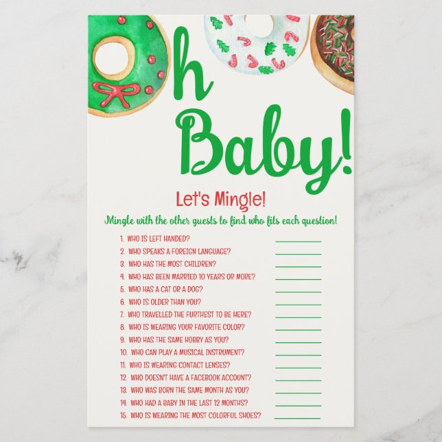 Weihnachts-Donut-Kinderdusche, Let's Mingle Game (Vorderseite)