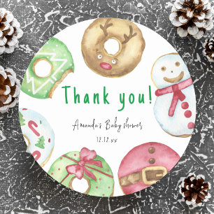 Weihnachts-Donuts Danke Baby-Party Runder Aufkleber